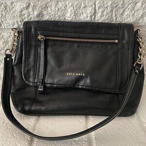Cole Haan Black Leather Chain Strap Shoulder Bag